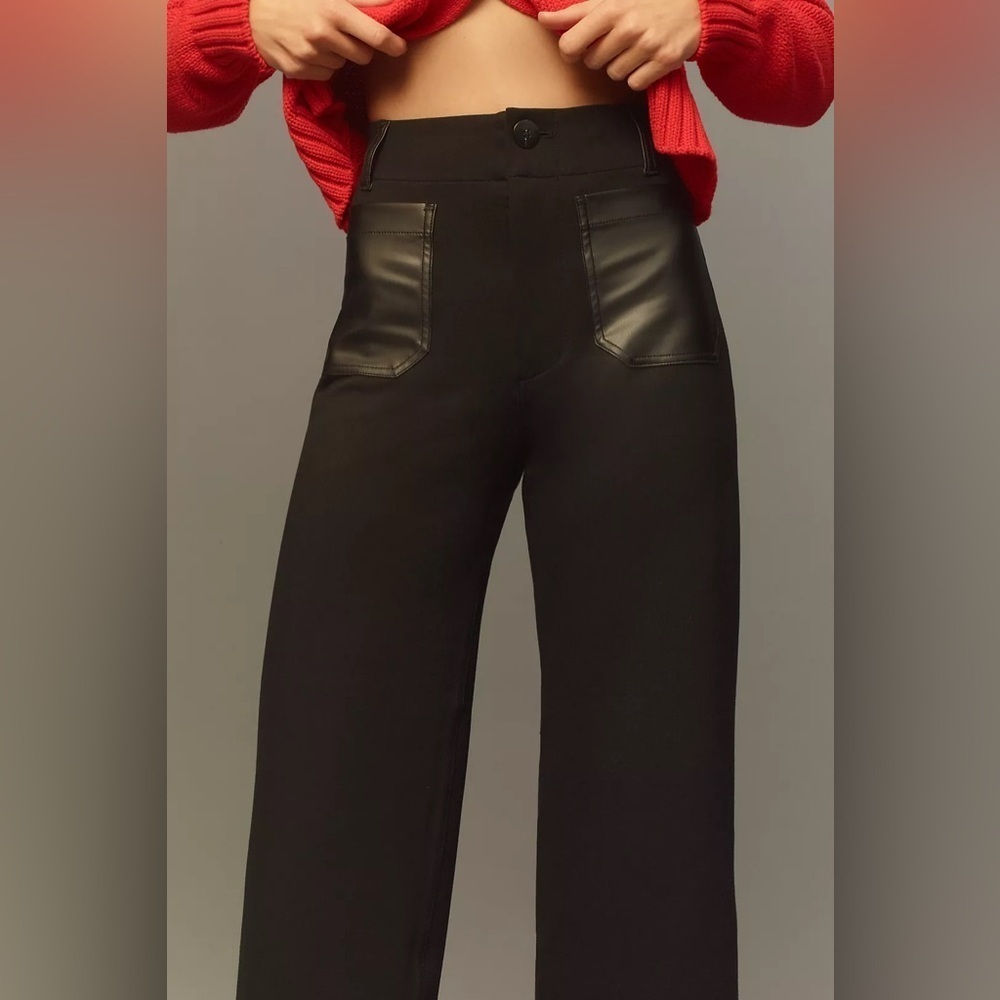 NWT Size 24 - The Colette Cropped Wide-Leg Pants: Faux-Leather Pock Edition